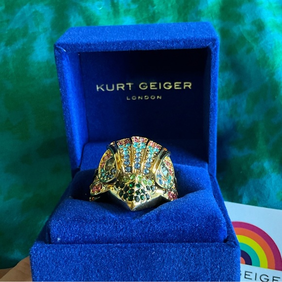 NEW$148 Kurt Geiger LONDON Pave Eagle Ring in Box Rainbow Crystals Gold - Picture 7 of 8